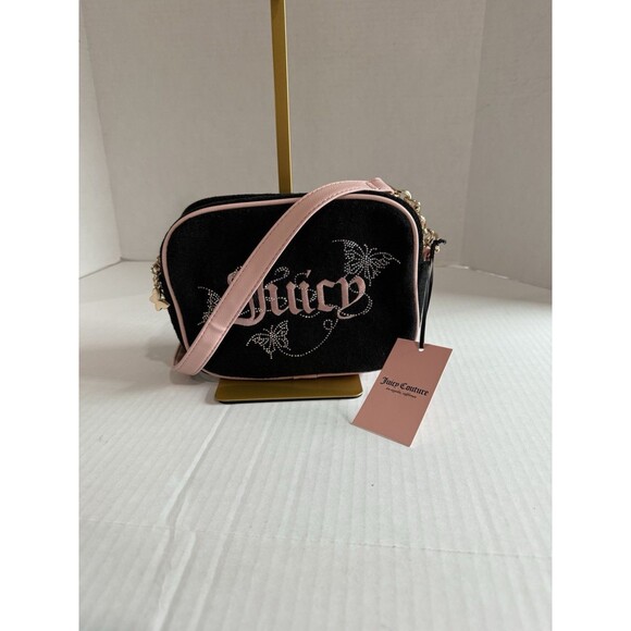 JUICY COUTURE Wingin It Camera Bag Bling Butterfly Crossbody Pink Black New Tag - Picture 2 of 16